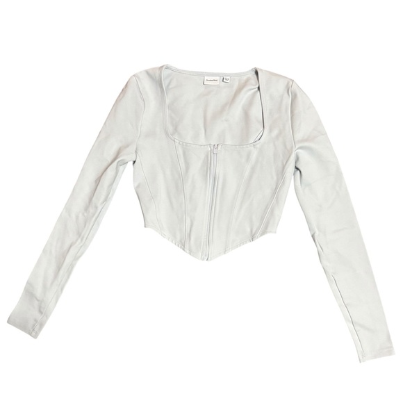 Aritzia Sunday Best Maverick Longsleeve Zip Bustier Top Gray Holiday Gift XXS - Picture 3 of 7